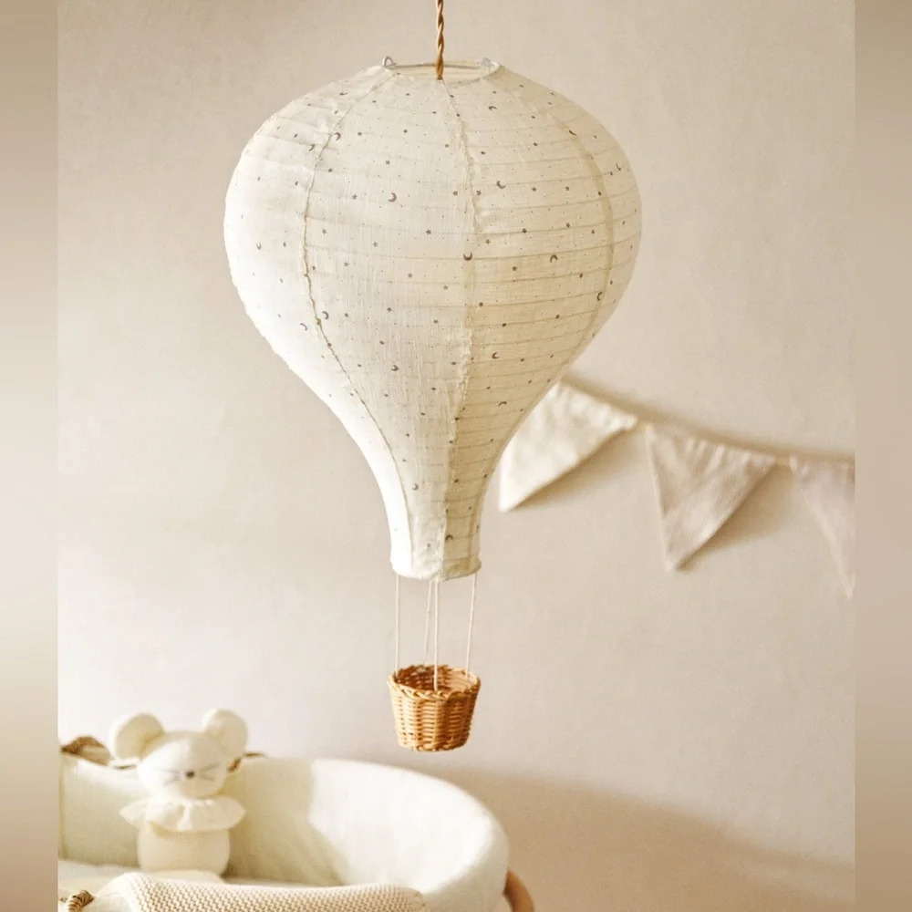 Zara Home hot air balloon lamp shade hanging nursery decor neutral moon beige